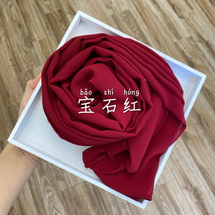 54-Color Solid Color Pearl Chiffon Long Scarf with Rolled Edges, Single-Color Chiffon Pearl Yarn Scarf, Headscarf