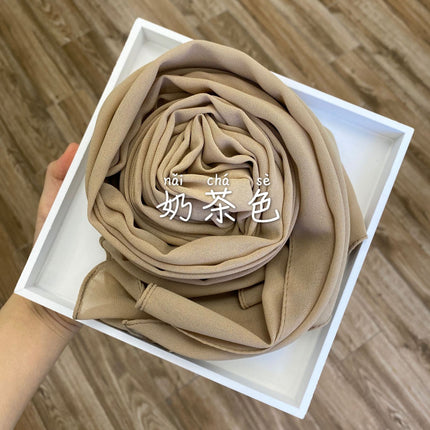 54-Color Solid Color Pearl Chiffon Long Scarf with Rolled Edges, Single-Color Chiffon Pearl Yarn Scarf, Headscarf