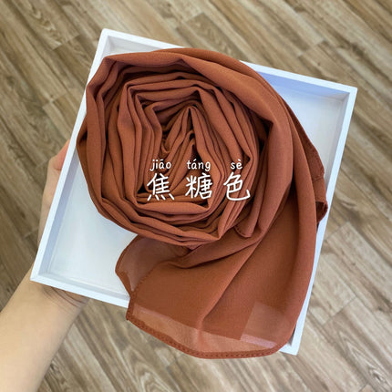 54-Color Solid Color Pearl Chiffon Long Scarf with Rolled Edges, Single-Color Chiffon Pearl Yarn Scarf, Headscarf