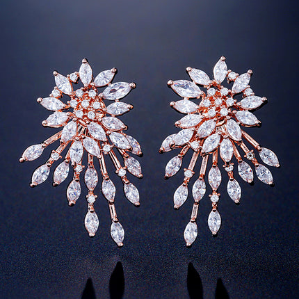 RAKOL European and American Fashion Niche Design Geometric Flower Earrings Women's Light Luxury Atmospheric Full Set Zircon Earrings