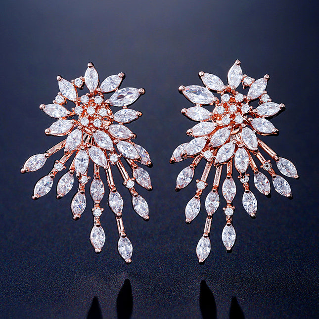 RAKOL European and American Fashion Niche Design Geometric Flower Earrings Women's Light Luxury Atmospheric Full Set Zircon Earrings