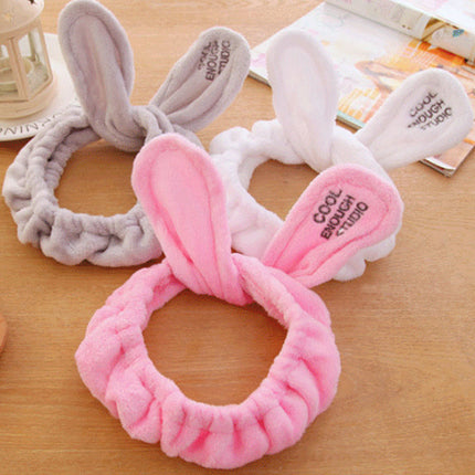 Korean version of hot selling ladies face makeup rabbit ears hair band embroidery plush headdress cross hair band factory wholesale