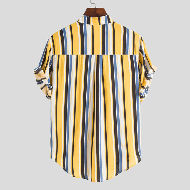 European and American 2020 foreign trade wholesale men's short sleeve shirt striped printing European size collar half sleeve shirt men's cross