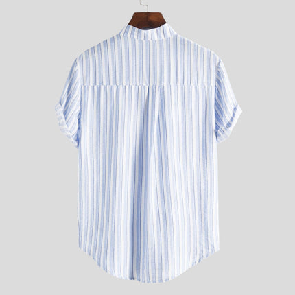 Cross-border foreign trade wish Amazon eBay summer explosions men's shirt men's short sleeve striped color matching slim fit shirt