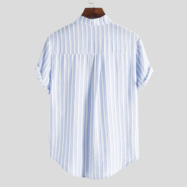 Cross-border foreign trade wish Amazon eBay summer explosions men's shirt men's short sleeve striped color matching slim fit shirt