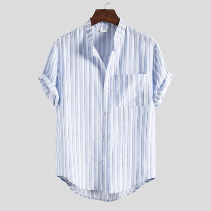 Cross-border foreign trade wish Amazon eBay summer explosions men's shirt men's short sleeve striped color matching slim fit shirt