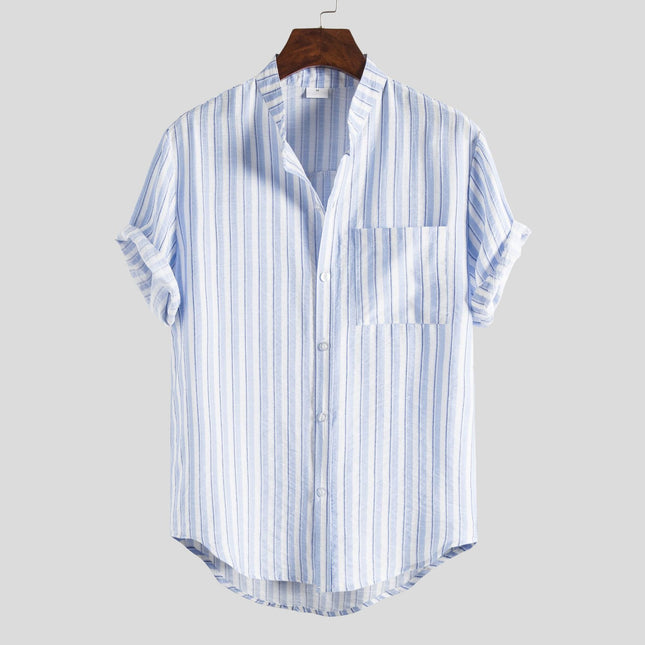 Cross-border foreign trade wish Amazon eBay summer explosions men's shirt men's short sleeve striped color matching slim fit shirt