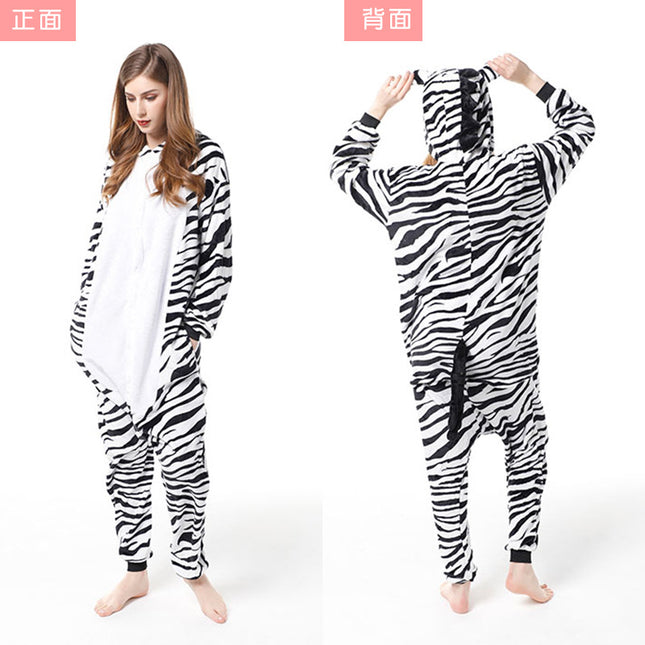Cross-Border New Flannel Pajamas Zebra Tigger Cartoon One-Piece Couple Cute Home Clothes Mixed Batch