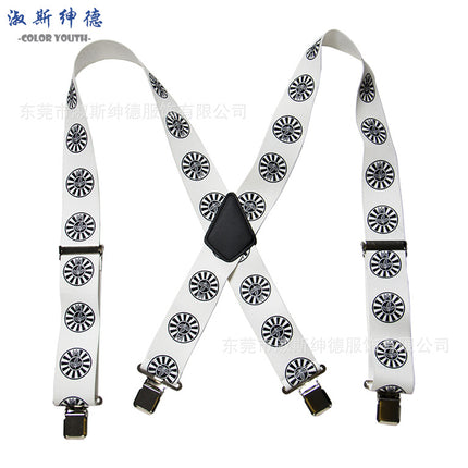Men's Black Elastic Cross Strap Suspenders with 50mm Width, 5cm Wide Elastic Suspenders, X-Shaped Strong Elastic Suspenders for Foreign Trade