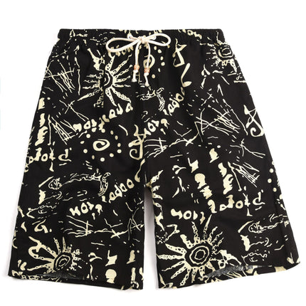 Summer new cotton and linen printed five-point men's beach pants casual sports loose plus size shorts men's thin fashion