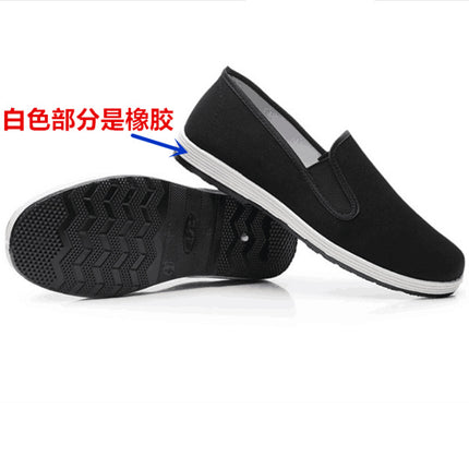 Old Beijing Cloth Shoes Men's Autumn and Winter Breathable Slip-on Canvas fleece-lined Non-slip Work Shoes Black Cotton Shoes for Men