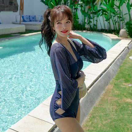 Swimwear Women's Long Sleeve 2022 New South Korea Ins Style Fairy Fan Conjoined Conservative Belly Covering Slimming Hot Spring