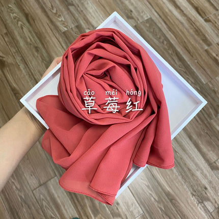 54-Color Solid Color Pearl Chiffon Long Scarf with Rolled Edges, Single-Color Chiffon Pearl Yarn Scarf, Headscarf
