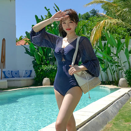 Swimwear Women's Long Sleeve 2022 New South Korea Ins Style Fairy Fan Conjoined Conservative Belly Covering Slimming Hot Spring