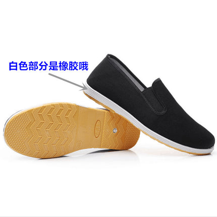 Old Beijing Cloth Shoes Men's Autumn and Winter Breathable Slip-on Canvas fleece-lined Non-slip Work Shoes Black Cotton Shoes for Men