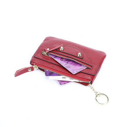 Genuine Leather Mini coin purse women's new key ring coin bag first layer cowhide motorcycle zipper small wallet coin bag