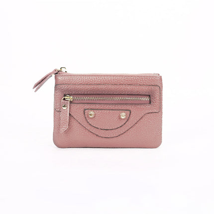 Genuine Leather Mini coin purse women's new key ring coin bag first layer cowhide motorcycle zipper small wallet coin bag