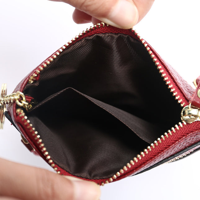 Genuine Leather Mini coin purse women's new key ring coin bag first layer cowhide motorcycle zipper small wallet coin bag