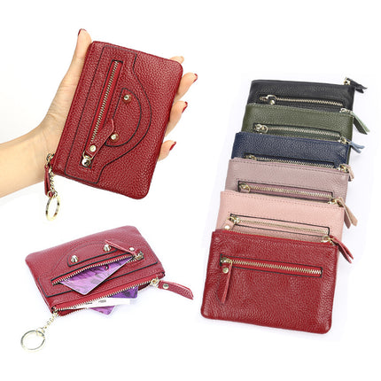 Genuine Leather Mini coin purse women's new key ring coin bag first layer cowhide motorcycle zipper small wallet coin bag