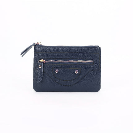 Genuine Leather Mini coin purse women's new key ring coin bag first layer cowhide motorcycle zipper small wallet coin bag