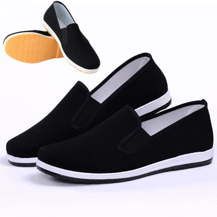 Old Beijing Cloth Shoes Men's Autumn and Winter Breathable Slip-on Canvas fleece-lined Non-slip Work Shoes Black Cotton Shoes for Men