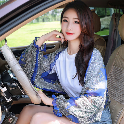 Beach Towel Seaside Dual-Use Riding Sun-Protective Clothing Women's Chiffon Driving Silk Scarf Embroidered Shawl Women's Cape Summer New Style