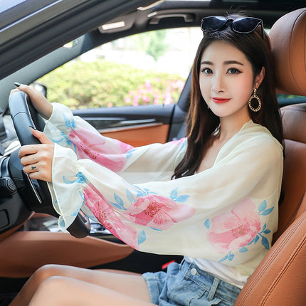 Beach Towel Seaside Dual-Use Riding Sun-Protective Clothing Women's Chiffon Driving Silk Scarf Embroidered Shawl Women's Cape Summer New Style