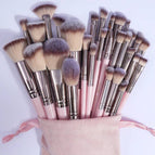 Pink / 30pcs Makeup Brushes + Velvet Bag