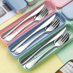 Multicolor / Pink Box With Knife, Fork, and Spoon
