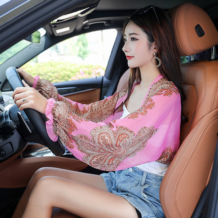 Beach Towel Seaside Dual-Use Riding Sun-Protective Clothing Women's Chiffon Driving Silk Scarf Embroidered Shawl Women's Cape Summer New Style