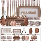 Marron / 20 pinceaux de maquillage + trousse à maquillage + coffret 22 pièces