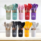 Multicolore / Manche en bois, ensemble de 14 pièces