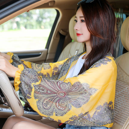 Beach Towel Seaside Dual-Use Riding Sun-Protective Clothing Women's Chiffon Driving Silk Scarf Embroidered Shawl Women's Cape Summer New Style