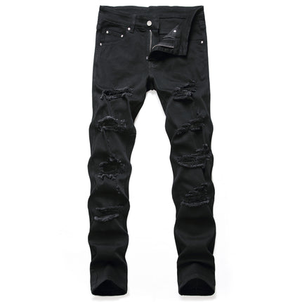 2020 Foreign Trade New Men's Clothing Slim Ripped Straight-Leg Jeans Black Casual Fashion Long Jeans Wholesale