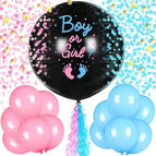 Multicolor / Gender Reveal Balloons + Round Confetti (Blue and Pink Feet)