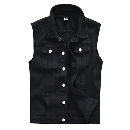 Trendy Men's Spring, Summer and Autumn Denim Vest Black Trendy Brand Cool Men's Casual Vest Youth Vest