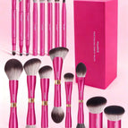Hot Pink_1 / 16pcs Aluminum Tube Makeup Brushes + Storage Box