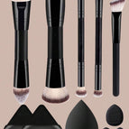 Noir / 5 pinceaux de maquillage + 6 houppettes/éponges à maquillage