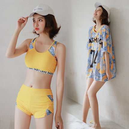 Sports swimsuit women's two-piece bikini three-piece small chest push up belly cover slimming conservative boxer hot spring swimsuit