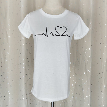Cross-border supply Europe and the United States summer women's eyes printed top electrocardiogram heart-to-heart pattern round neck short sleeve t-shirt women