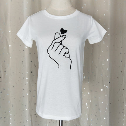 Cross-border supply Europe and the United States summer women's eyes printed top electrocardiogram heart-to-heart pattern round neck short sleeve t-shirt women