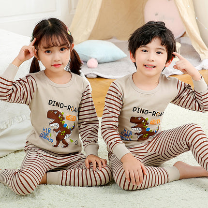 2025 Autumn and Winter Children's Thermal Underwear Set Cotton Pajamas Baby Dinosaur Thermal Top and Bottom Full Cotton Warm and Cold-Proof