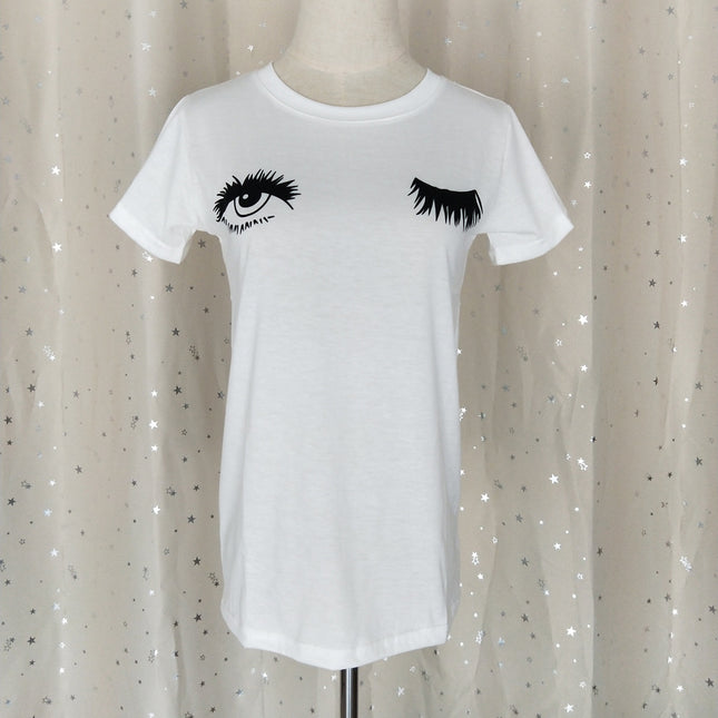 Cross-border supply Europe and the United States summer women's eyes printed top electrocardiogram heart-to-heart pattern round neck short sleeve t-shirt women