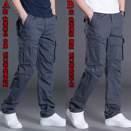 Factory Explosions Autumn and Winter Medium Thick Multi-Pocket Crane Pants Men's fleece-lined Casual Pants Loose Straight plus size Pants Fashion Brand