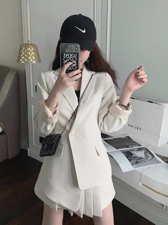 2020 New Fashion Suit Women's Early Autumn Korean-style Suit Pleated Skirt Two-piece Set