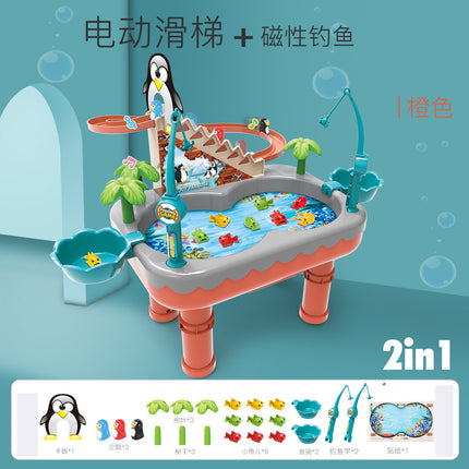 Penguin climbing stairs magnetic fishing toy pool suit children electric little penguin slide boys and girls baby gift