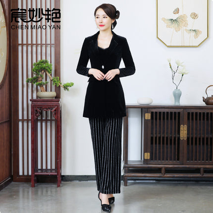 Mom's Casual Small Suit Suit Women's Wide-Leg Pants Three-Piece Set Fashionable Middle-Aged Women's Clothing 2023 Spring New Style