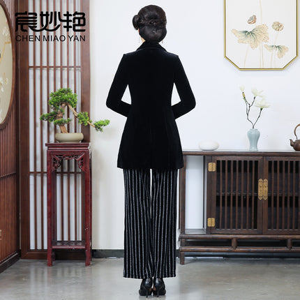 Mom's Casual Small Suit Suit Women's Wide-Leg Pants Three-Piece Set Fashionable Middle-Aged Women's Clothing 2023 Spring New Style
