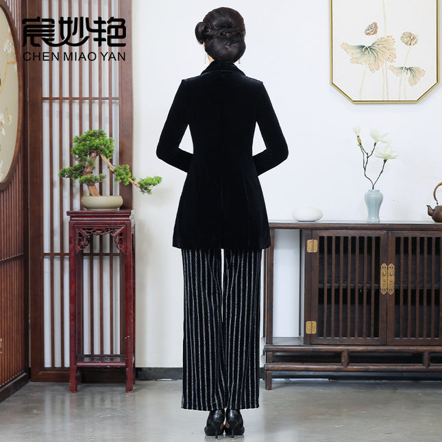 Mom's Casual Small Suit Suit Women's Wide-Leg Pants Three-Piece Set Fashionable Middle-Aged Women's Clothing 2023 Spring New Style