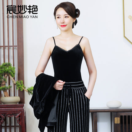 Mom's Casual Small Suit Suit Women's Wide-Leg Pants Three-Piece Set Fashionable Middle-Aged Women's Clothing 2023 Spring New Style
